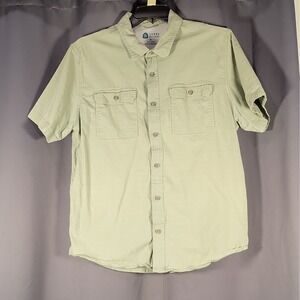 Sierra Designs Men's XL Solid Green Woven Cotton/Spandex Button-Up Shirt Pockets